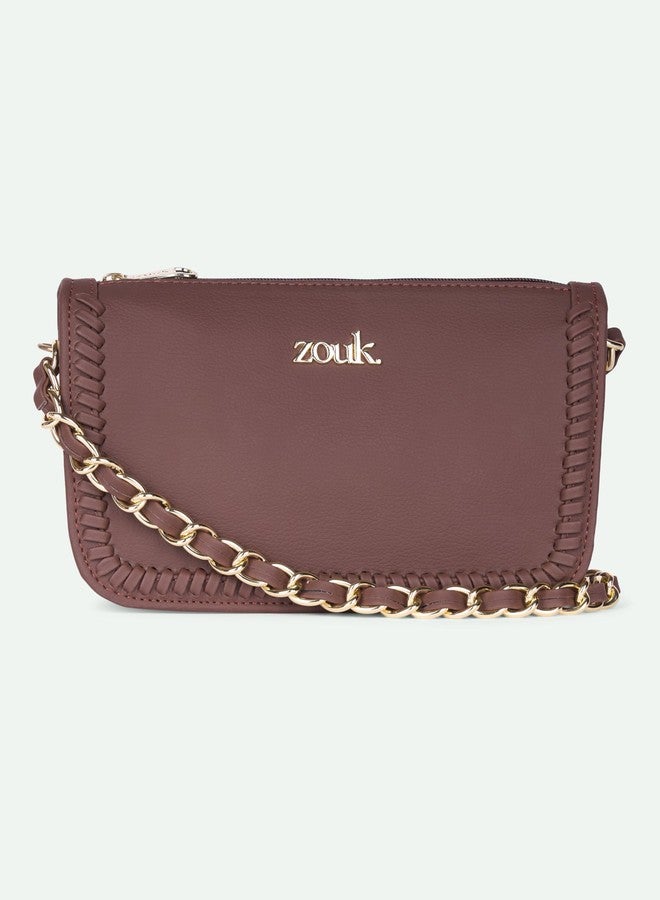 ZOUK حقيبة كتف صغيرة من زوك للنساء | حقيبة كتف أنيقة من الجلد النباتي مع مقبض سلسلة ذهبية | مقاومة للماء | حقيبة يد أنيقة مصنوعة يدويًا | أسود فاحم - Image 3